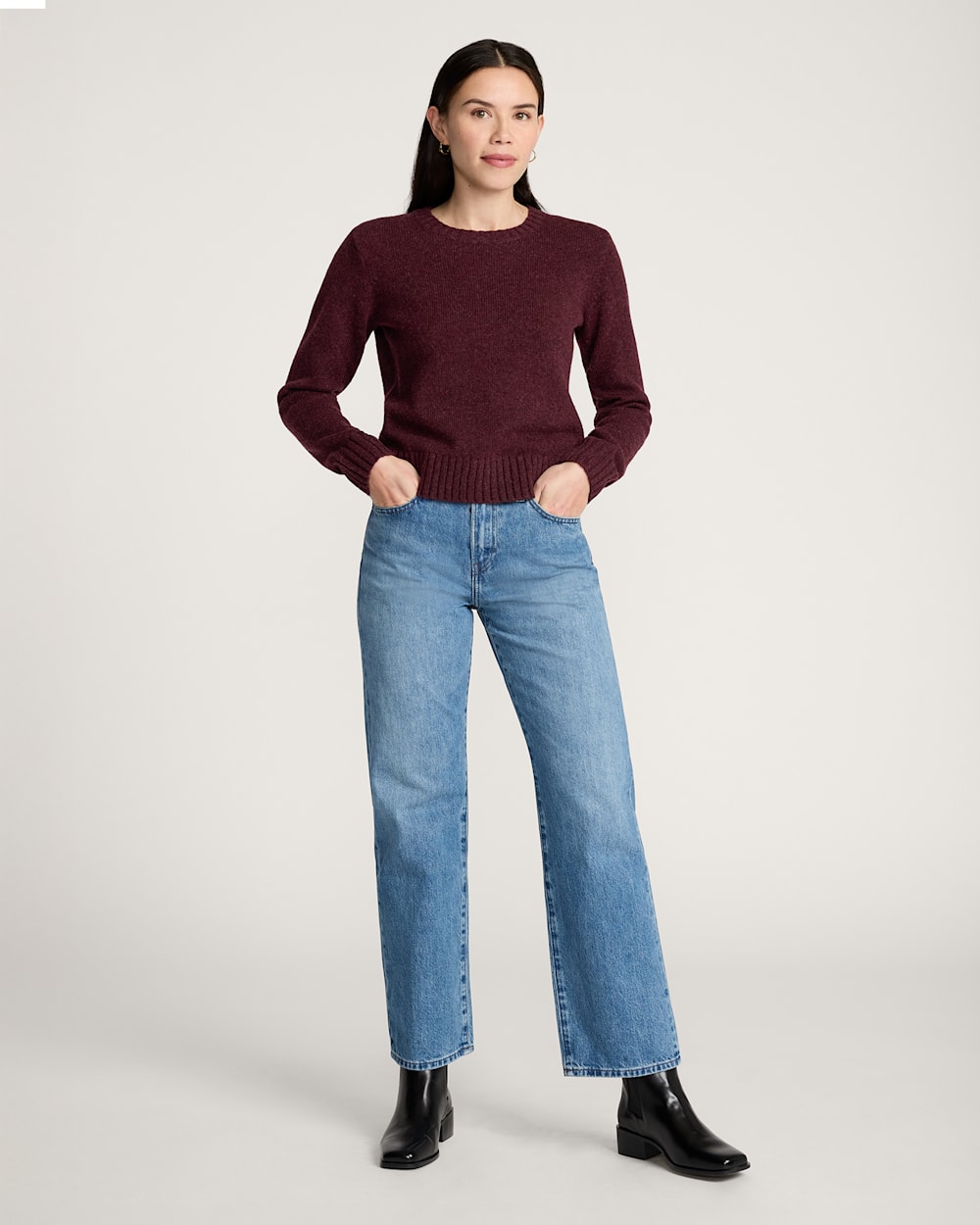 ALTERNATE VIEW OF WOMEN'S SHETLAND COLLECTION SWEATER IN BURGUNDY HEATHER image number 5