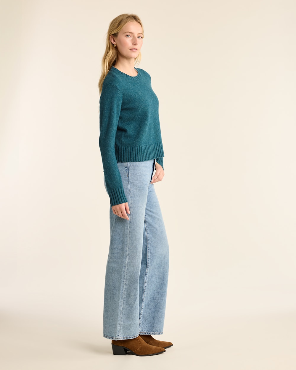 ALTERNATE VIEW OF WOMEN'S SHETLAND COLLECTION SWEATER IN DEEP TEAL HEATHER image number 2