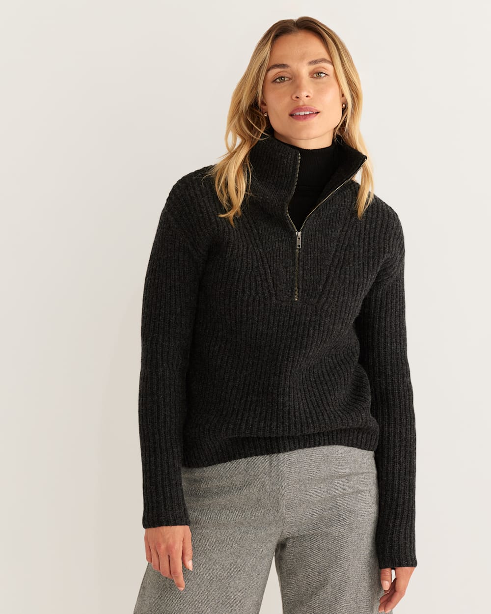 Pendleton Pendleton Women's Shaker Zip Lambswool Pullover, Black Heather, X-Small WOMEN'S LAMBSWOOL SHAKER STITCH ZIP PULLOVER | Pendleton