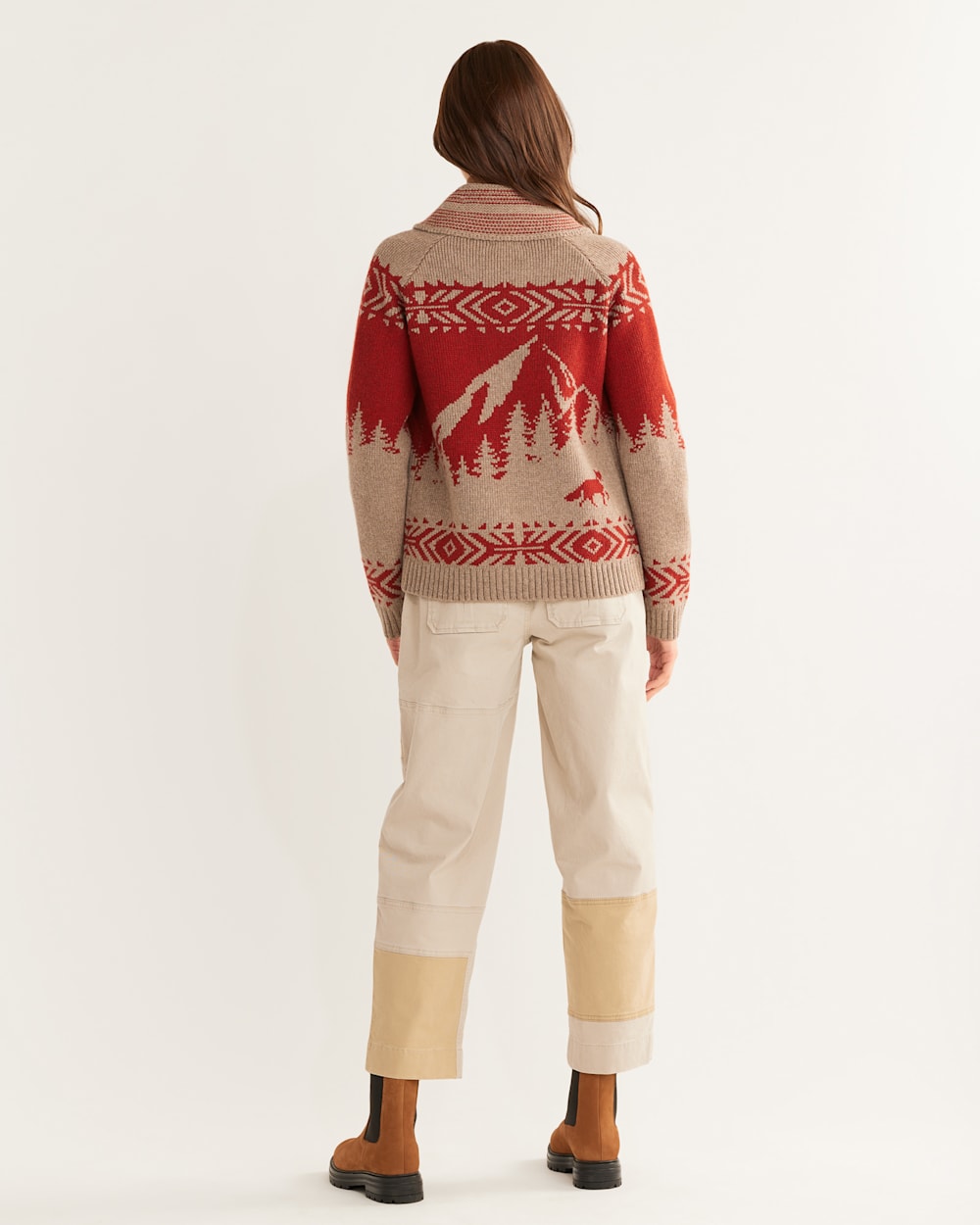 ALTERNATE VIEW OF WOMEN'S ALPINE LAMBSWOOL ZIP CARDIGAN IN NATURAL/SCARLET image number 2