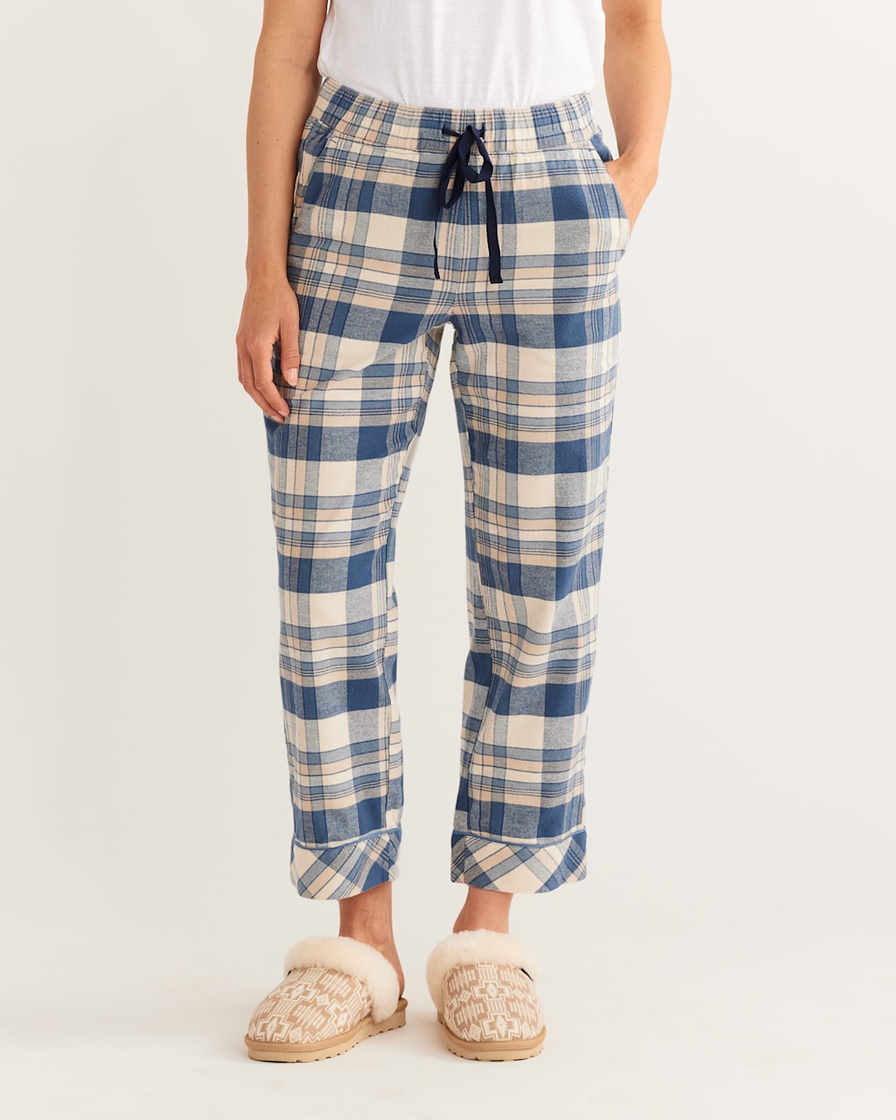 ALTERNATE VIEW OF WOMEN'S PAJAMA PANTS IN BLUE/IVORY PLAID image number 2