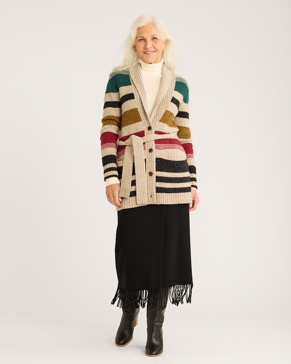 WOMEN'S CAMP STRIPE CARDIGAN IN IVORY STRIPE MULTI image number 1