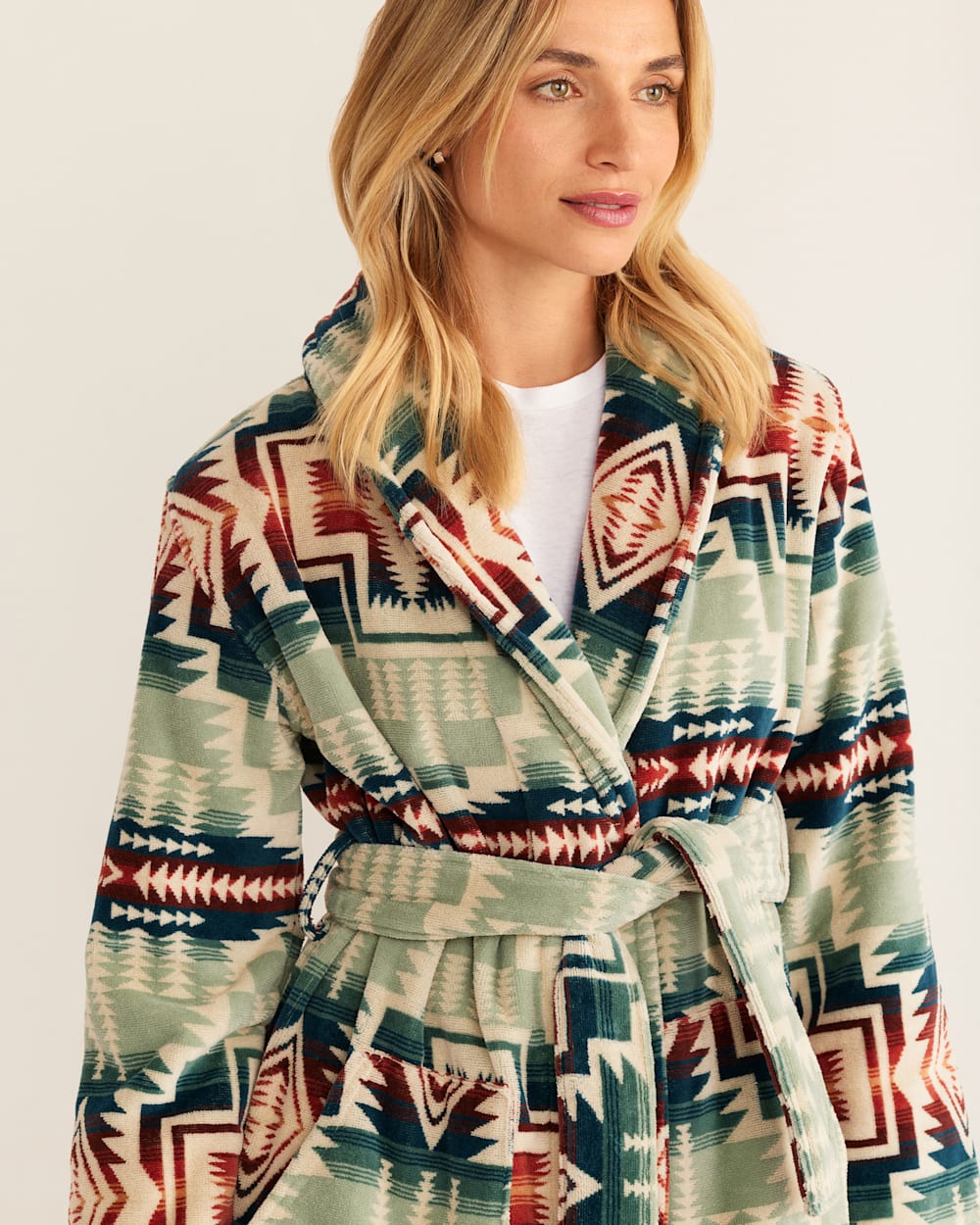 ALTERNATE VIEW OF WOMEN'S COTTON TERRY VELOUR ROBE IN SILVER BLUE HARDING STAR image number 4