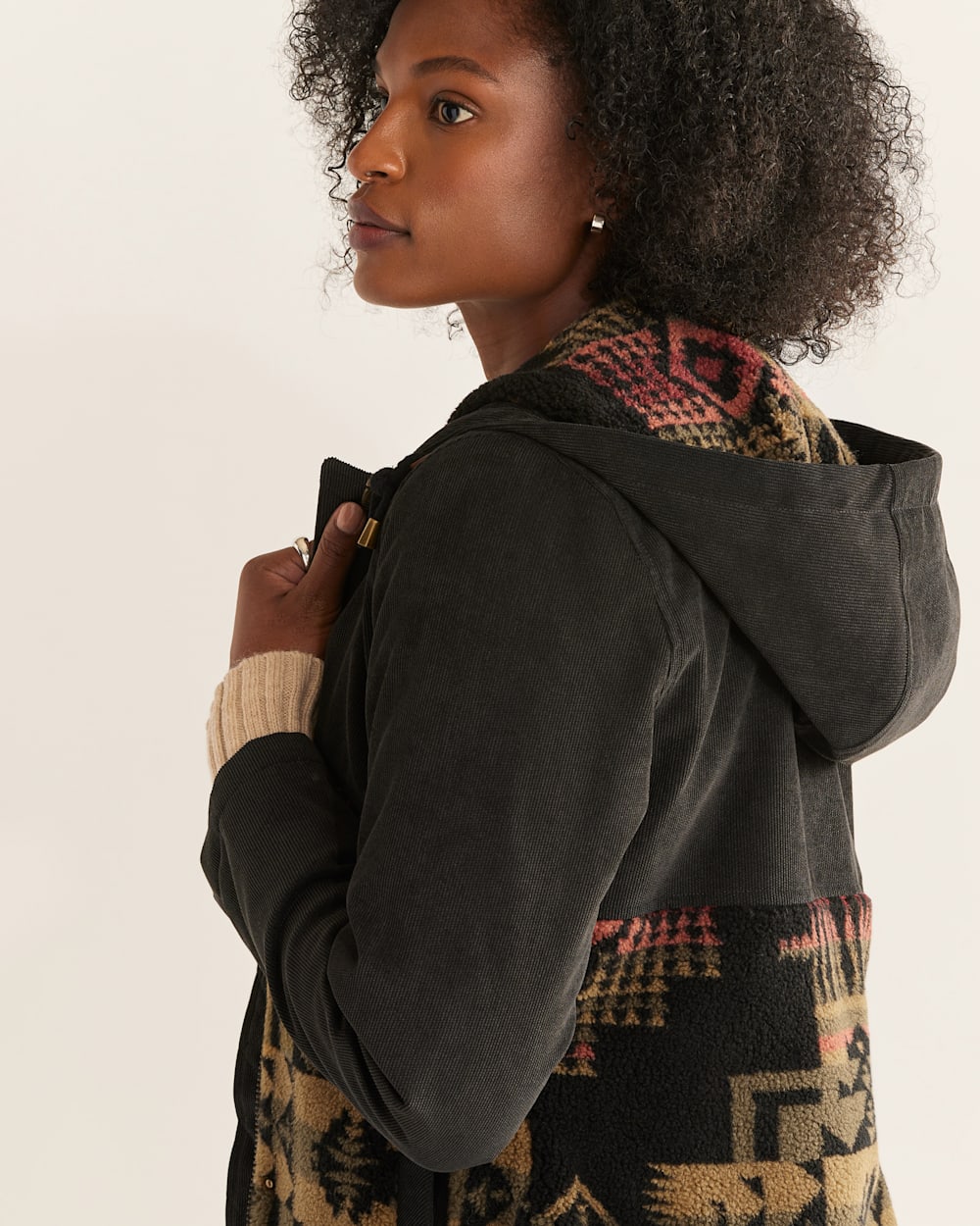 ALTERNATE VIEW OF WOMEN'S BLANCA CORDUROY/BERBER FLEECE JACKET IN BLACK/OLIVE CHIEF JOSEPH image number 4