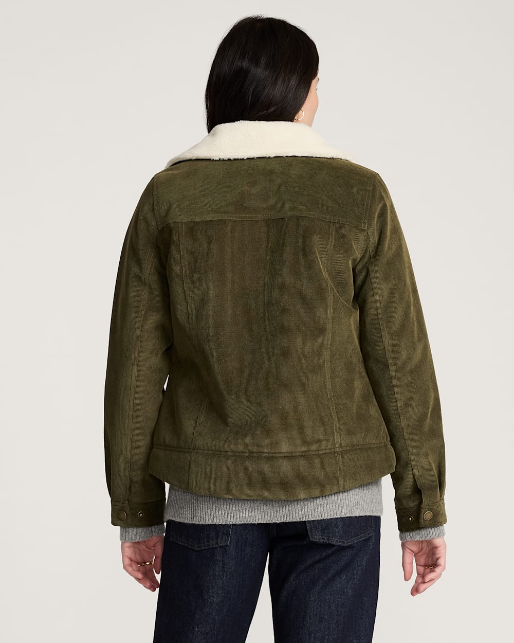 ALTERNATE VIEW OF WOMEN'S WIND RIVER CORDUROY TRUCKER JACKET IN DARK OLIVE image number 2