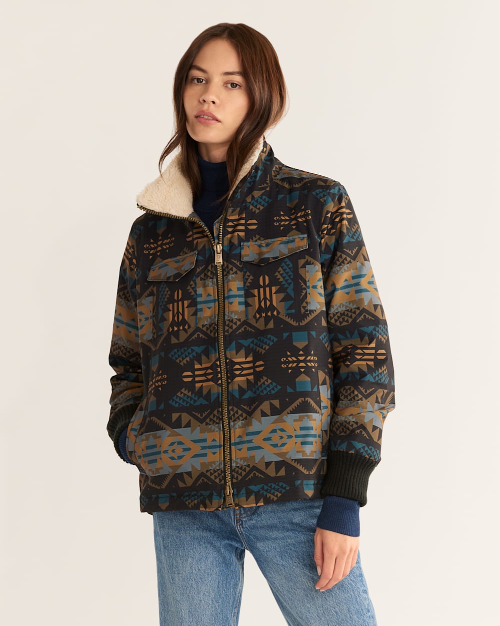 WOMEN'S MADERA ZIP-FRONT JACKET IN BLACK/BLUE JOURNEY WEST image number 1