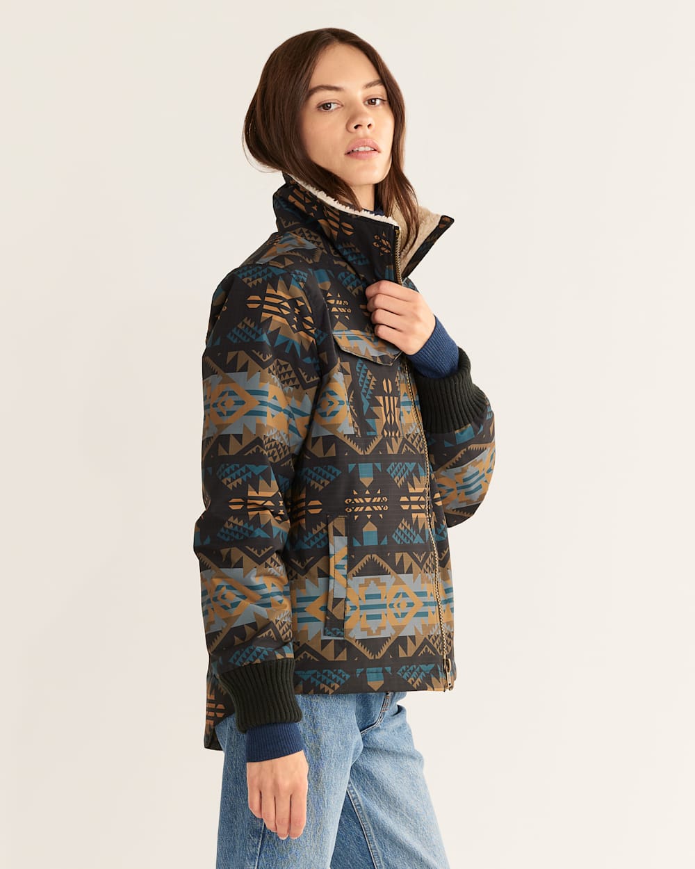 ALTERNATE VIEW OF WOMEN'S MADERA ZIP-FRONT JACKET IN BLACK/BLUE JOURNEY WEST image number 2