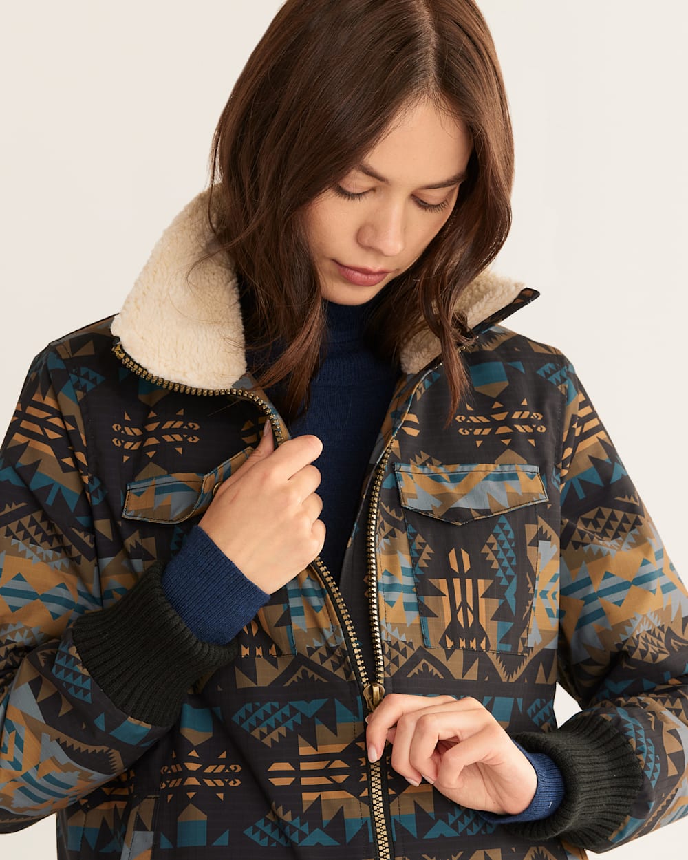 ALTERNATE VIEW OF WOMEN'S MADERA ZIP-FRONT JACKET IN BLACK/BLUE JOURNEY WEST image number 4