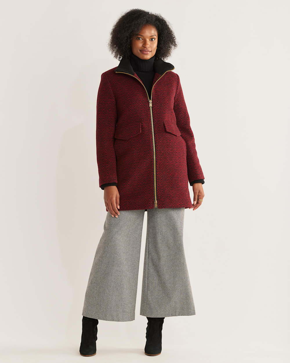 WOMEN'S CAMDEN TOPPER COAT IN RED/CHARCOAL HERRINGBONE image number 1