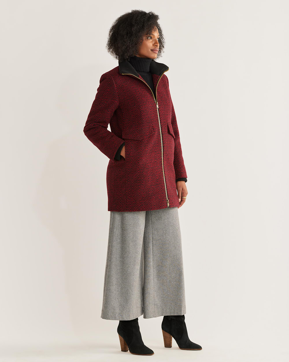 ALTERNATE VIEW OF WOMEN'S CAMDEN TOPPER COAT IN RED/CHARCOAL HERRINGBONE image number 2