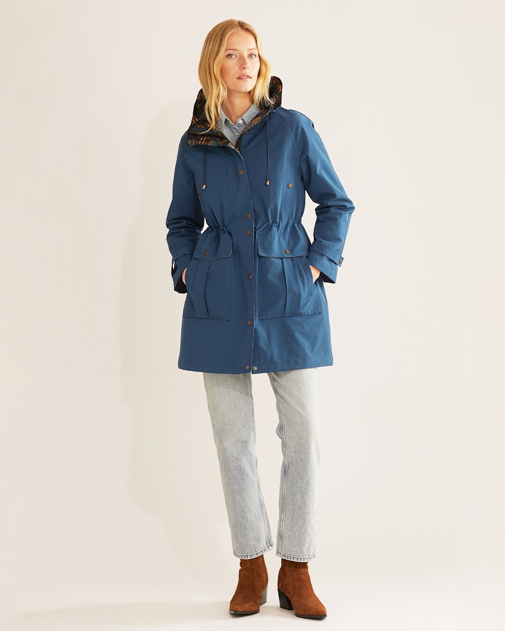 ALTERNATE VIEW OF WOMEN'S BRIDGEPORT HOODED TRENCH COAT IN MOROCCAN BLUE image number 2