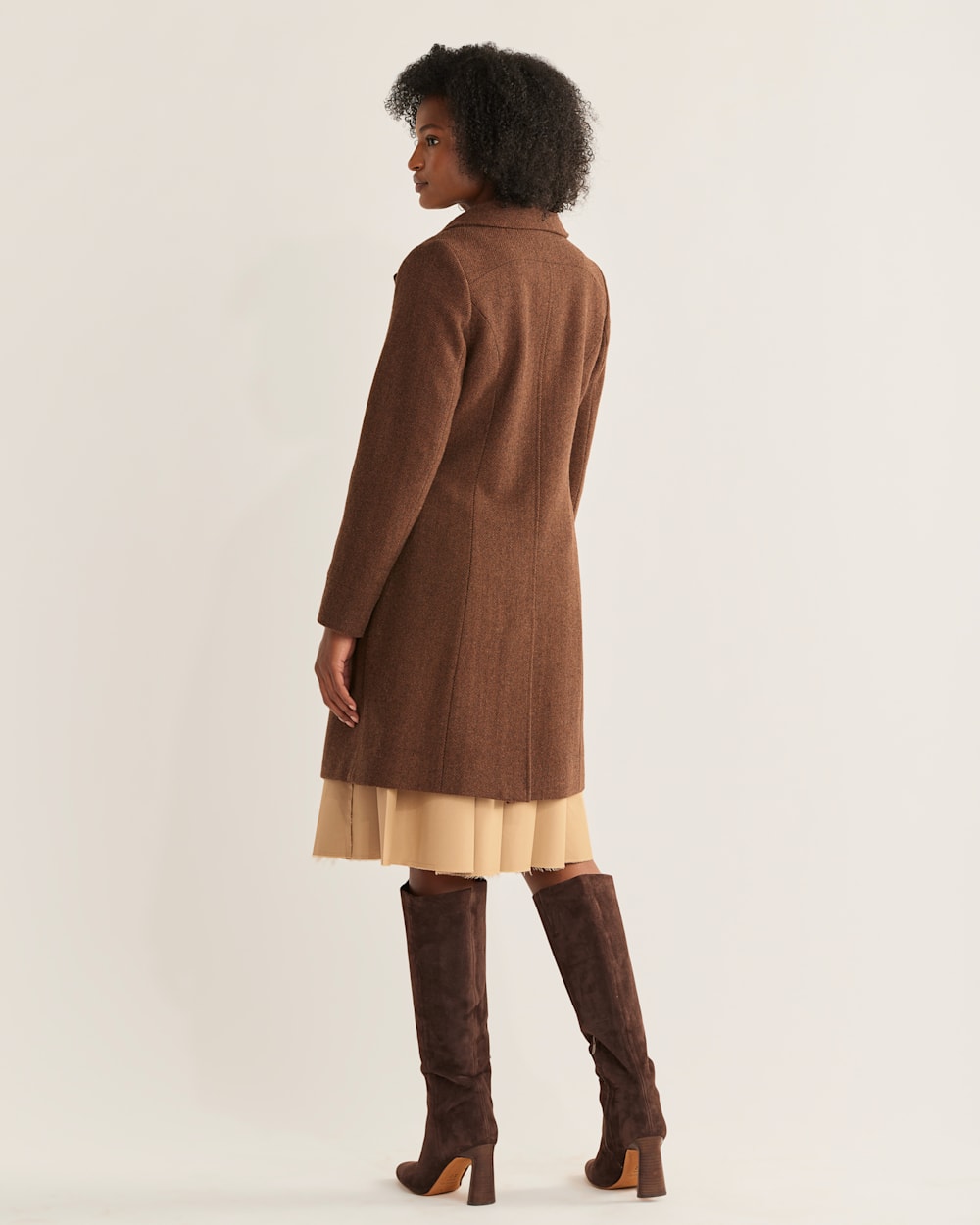 ALTERNATE VIEW OF WOMEN'S TWEED WALKER WOOL COAT IN BROWN/CHARCOAL HERRINGBONE image number 4