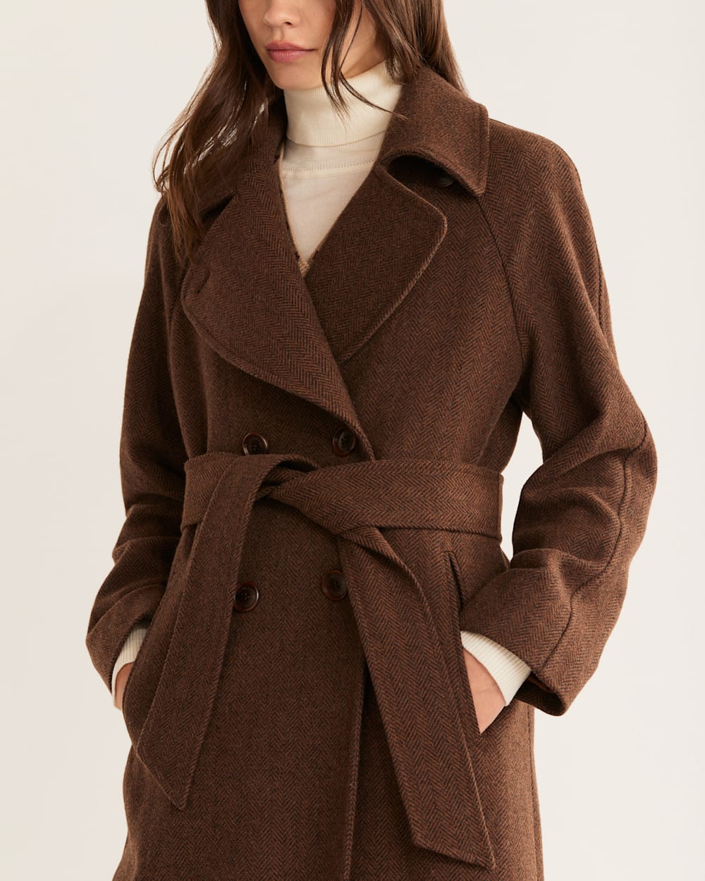 ALTERNATE VIEW OF WOMEN'S UPTOWN LONG WOOL COAT IN BROWN/CHARCOAL HERRINGBONE image number 5