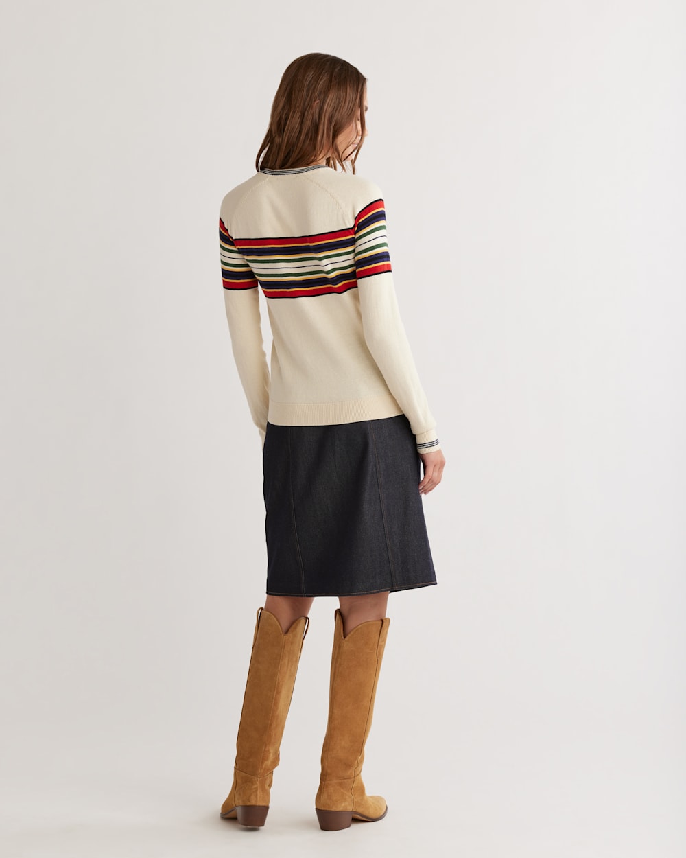 ALTERNATE VIEW OF WOMEN'S COTTON/CASHMERE STRIPED PULLOVER IN CREAM MULTI image number 3