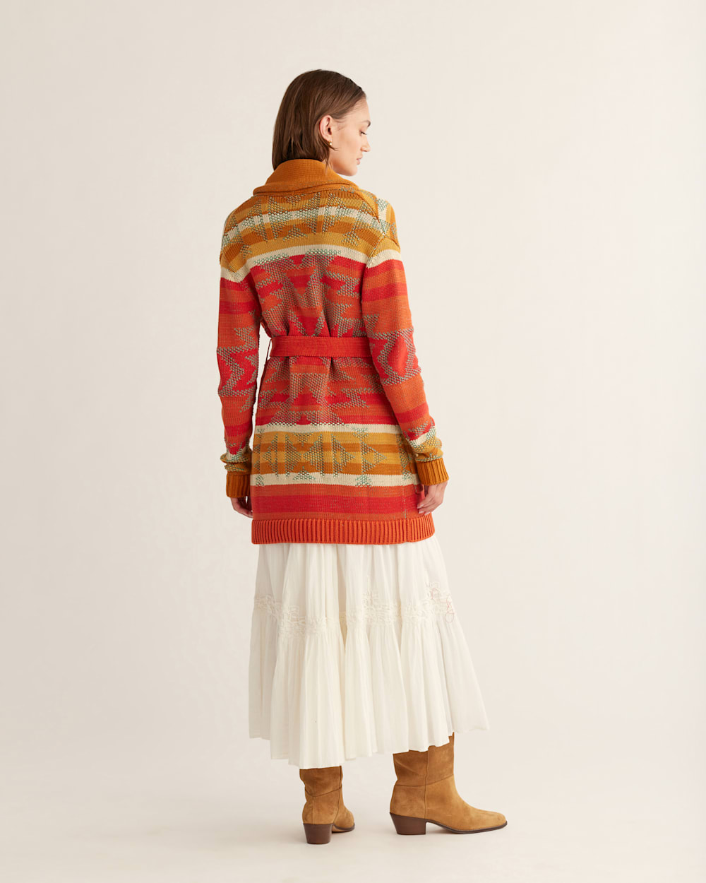 ALTERNATE VIEW OF WOMEN'S MONTEREY BELTED CARDIGAN IN RED/AQUA MULTI image number 3