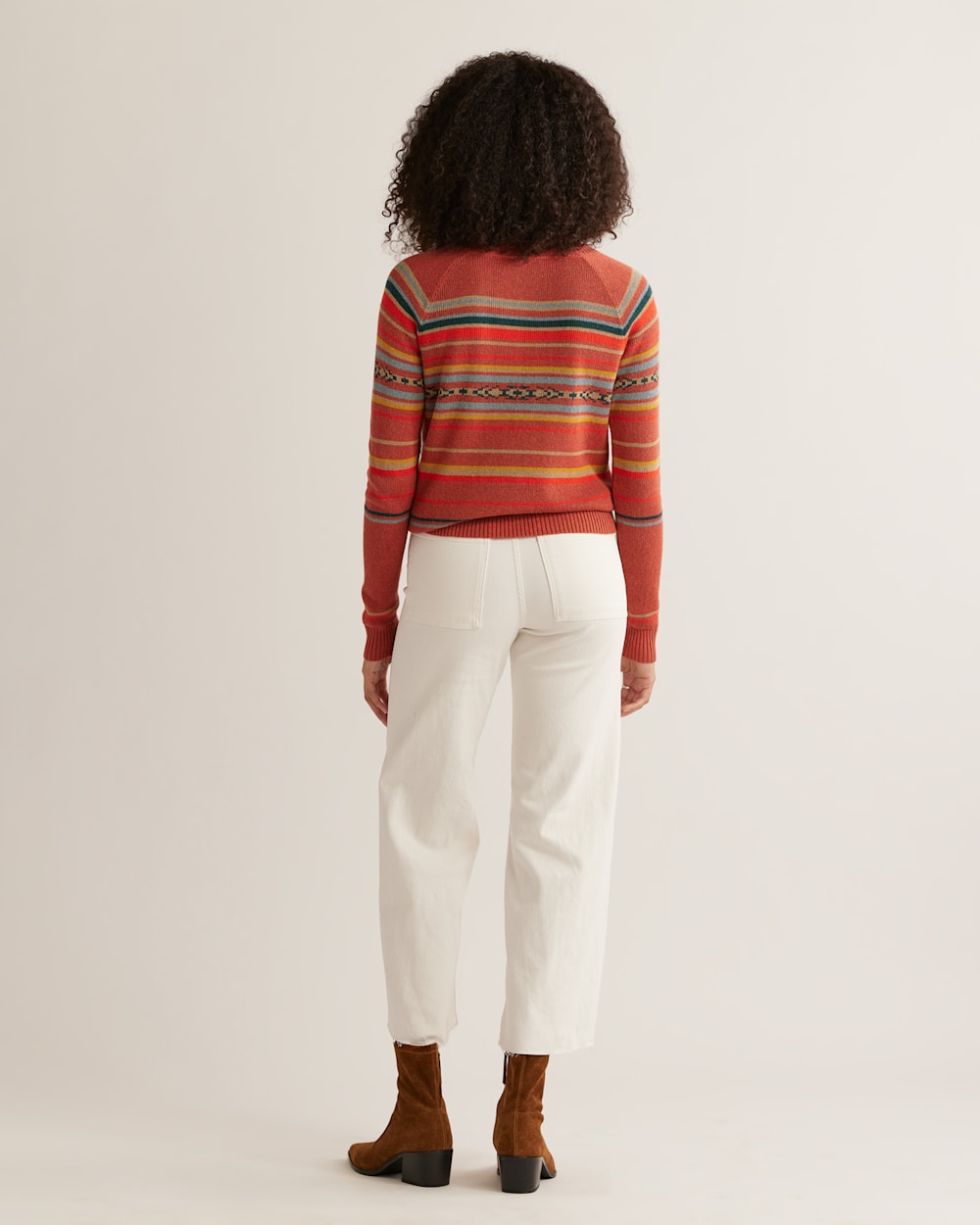 ALTERNATE VIEW OF WOMEN'S RAGLAN COTTON GRAPHIC SWEATER IN RED MULTI STRIPE image number 3