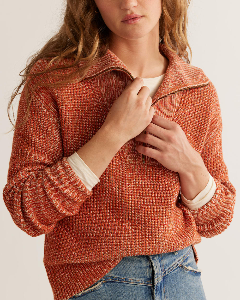 WOMEN S COTTON SHAKER STITCH ZIP PULLOVER