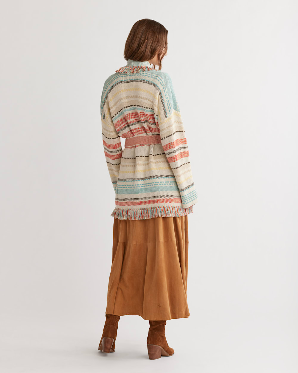 ALTERNATE VIEW OF WOMEN'S COLUMBIA SHAWL-COLLAR CARDIGAN IN SANDSHELL MULTI STRIPE image number 3