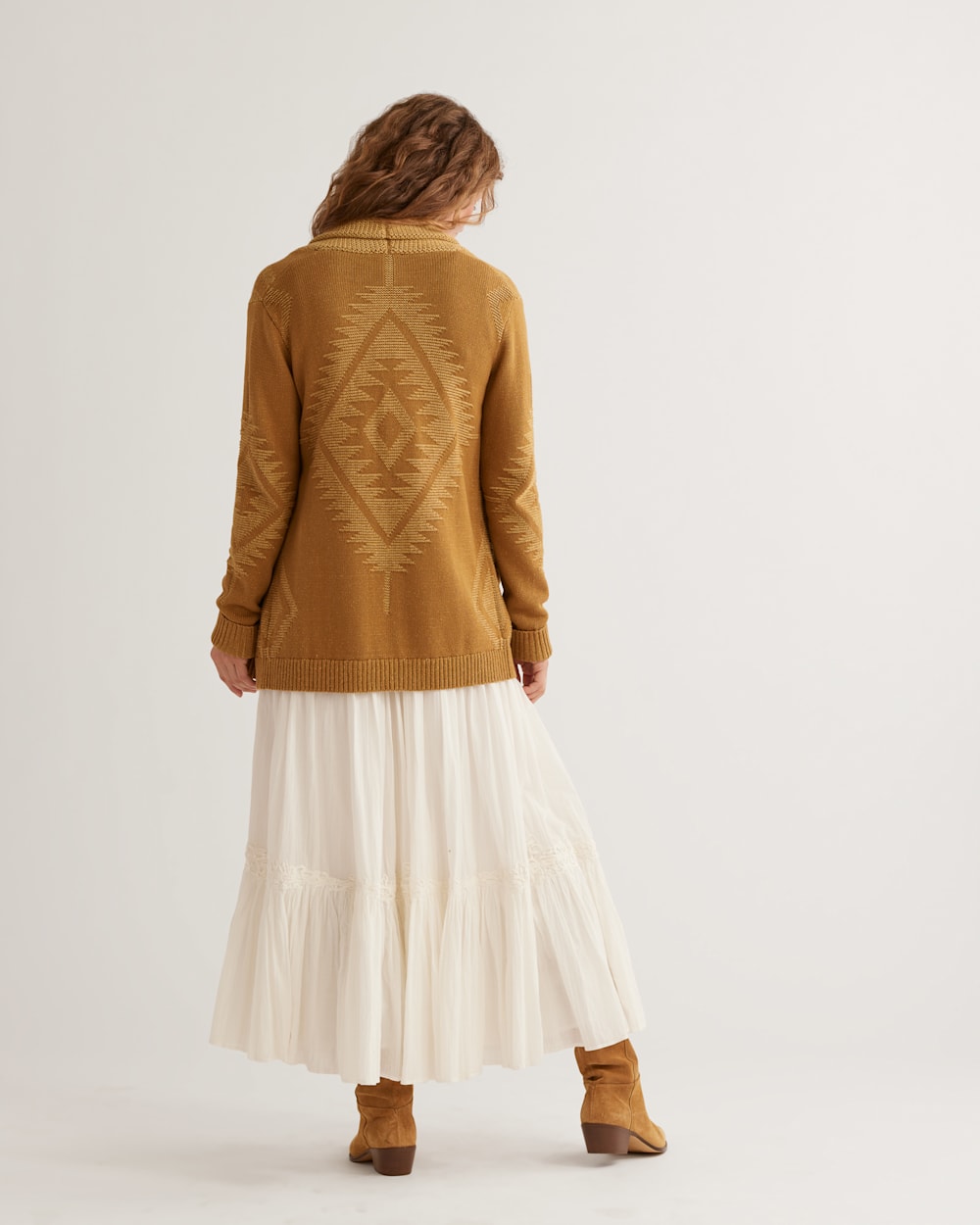ALTERNATE VIEW OF WOMEN'S HERITAGE COTTON CARDIGAN IN BRONZE/CURRY image number 3