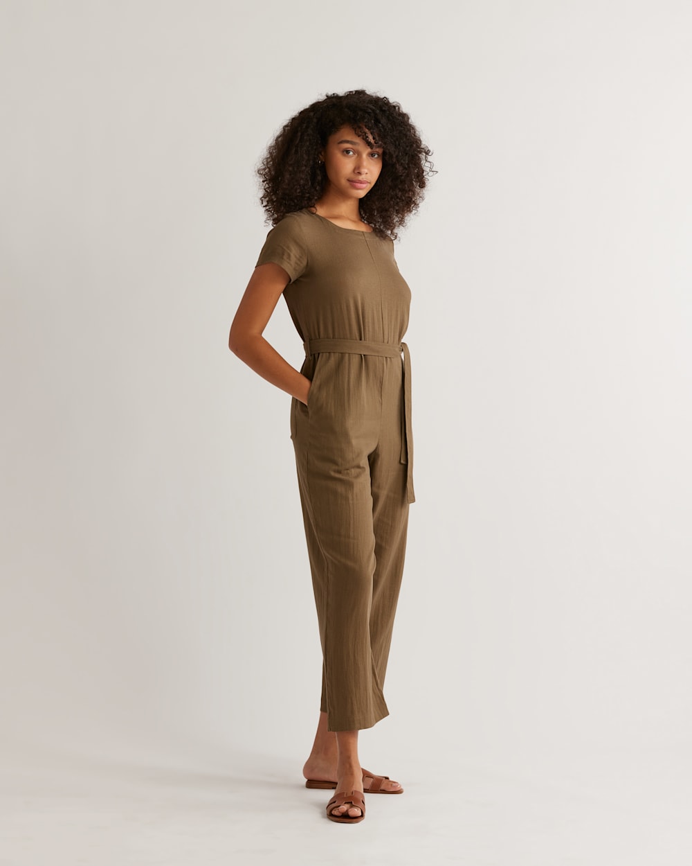 ALTERNATE VIEW OF WOMEN'S LILA LINEN-BLEND JUMPSUIT IN DRIED BASIL image number 2