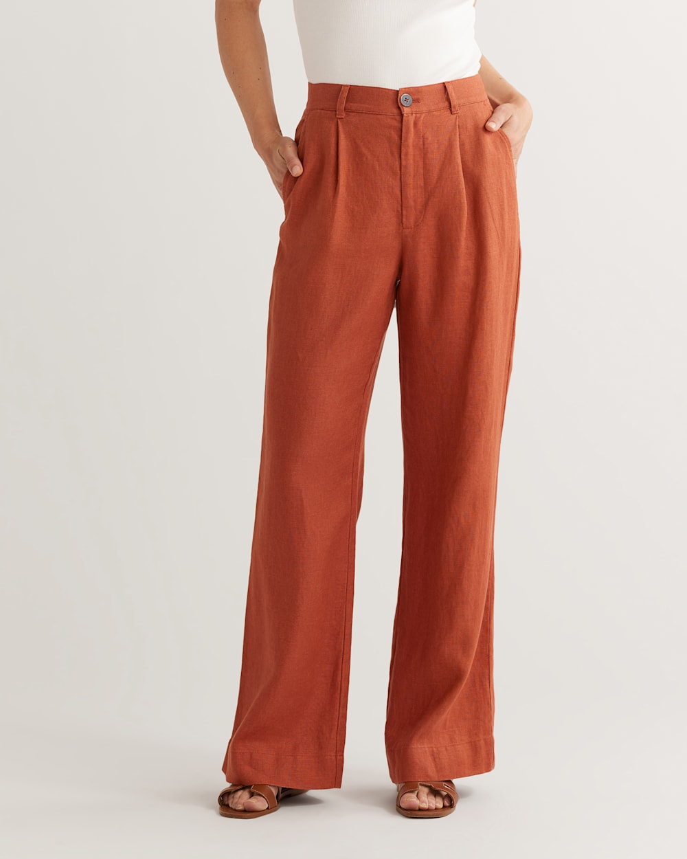 WOMEN'S BIRCH BAY LINEN TROUSER PANTS IN REDWOOD image number 1