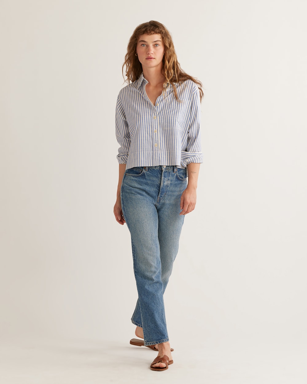 WOMEN'S BRENTWOOD OVERSIZED SHIRT IN BLUE/IVORY STRIPE image number 1