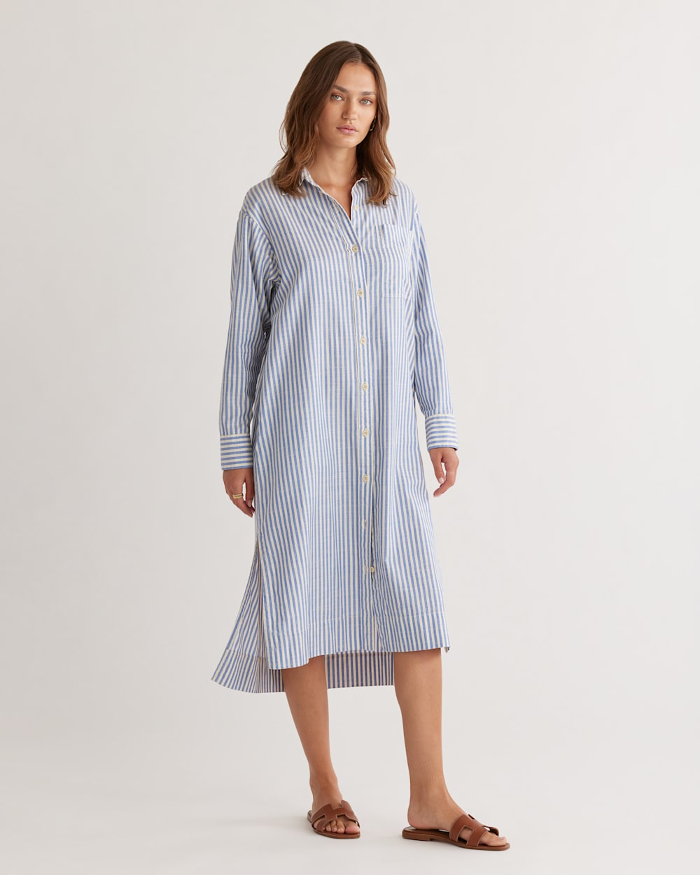 ALTERNATE VIEW OF WOMEN'S BRENTWOOD OVERSIZED SHIRTDRESS IN BLUE/IVORY STRIPE image number 2