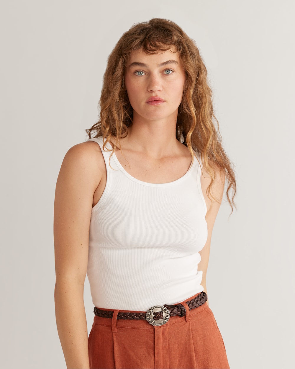 WOMEN'S PIMA COTTON BABY TANK IN WHITE image number 1