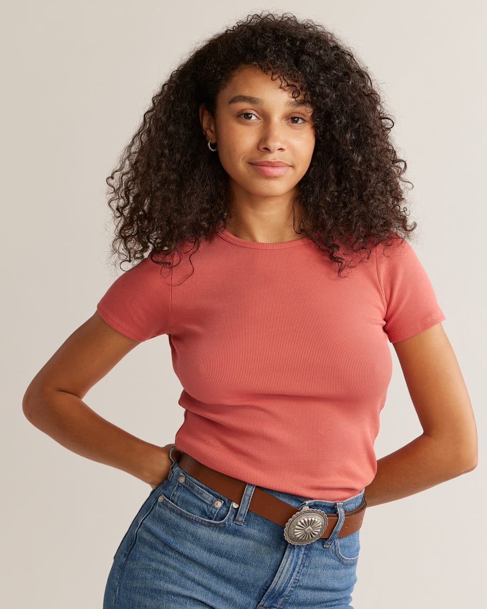 ALTERNATE VIEW OF WOMEN'S PIMA COTTON BABY TEE IN HEIRLOOM ROSE image number 4