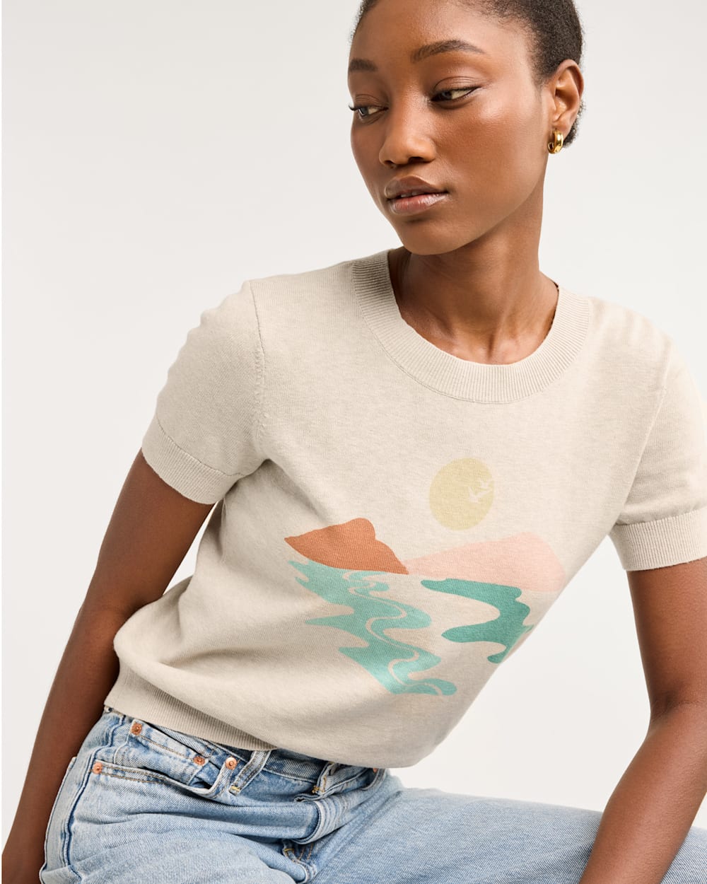 ALTERNATE VIEW OF WOMEN'S COASTAL SUNSET COTTON PULLOVER IN DRIFTWOOD MULTI image number 4