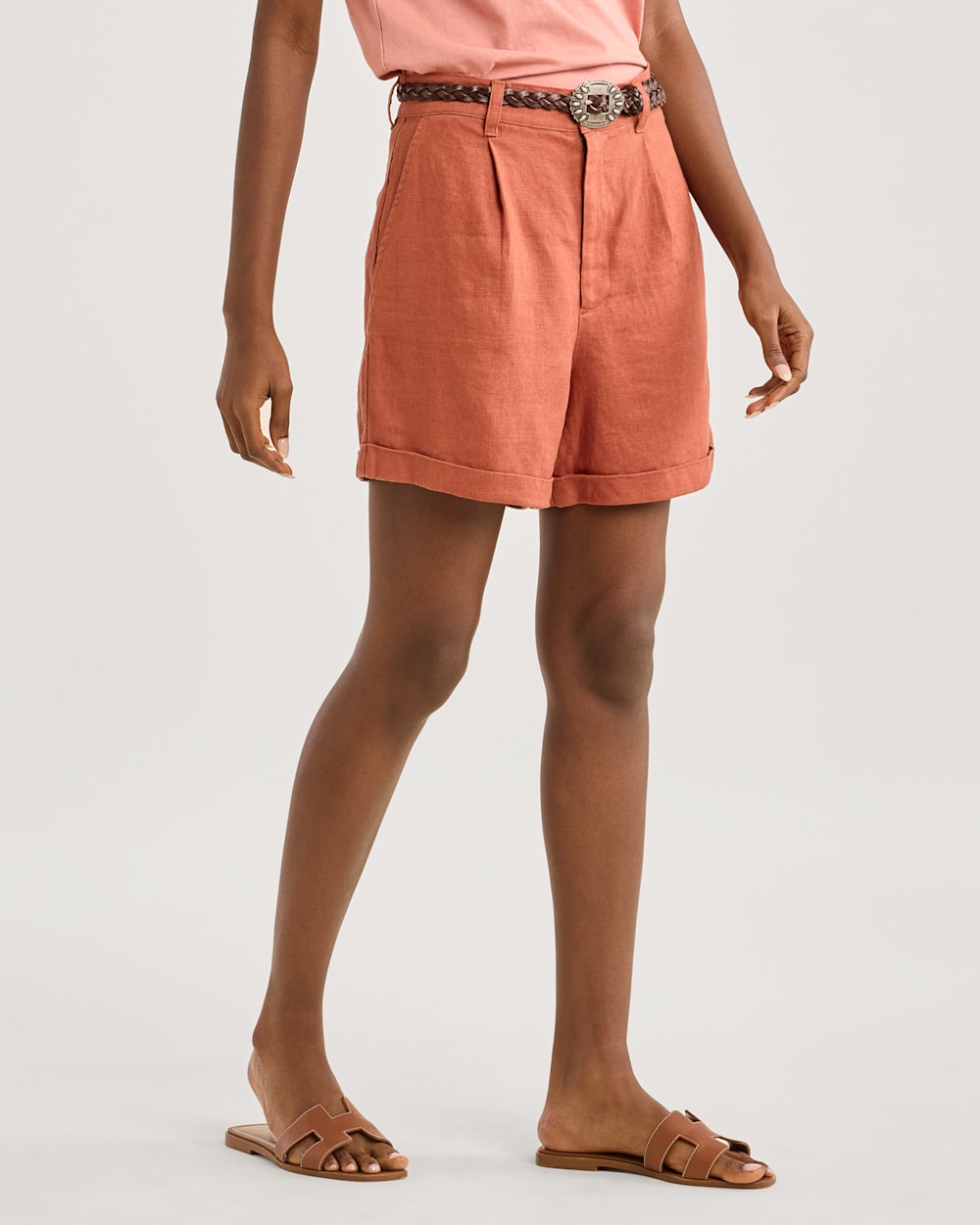 ALTERNATE VIEW OF WOMEN'S BIRCH BAY LINEN SHORTS IN REDWOOD image number 2
