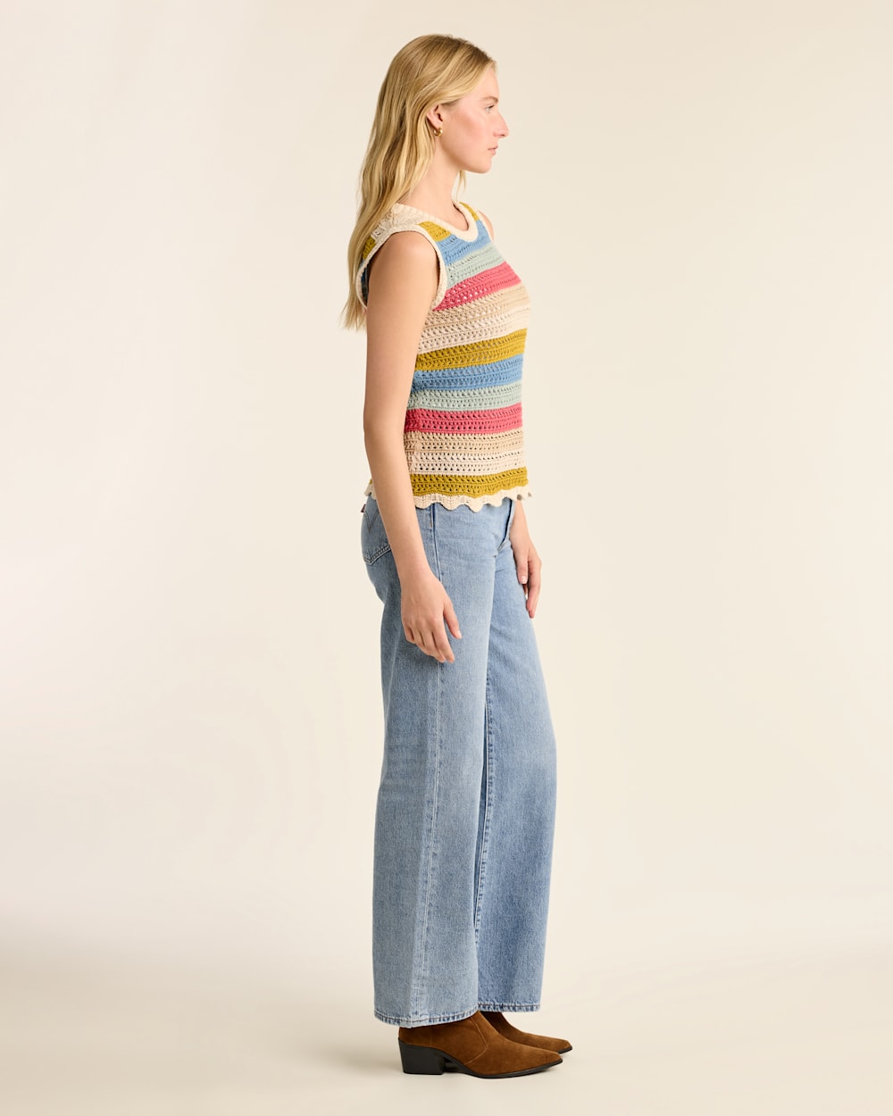 ALTERNATE VIEW OF WOMEN'S SLEEVELESS CROCHET SWEATER IN SANDSHELL MULTI image number 2