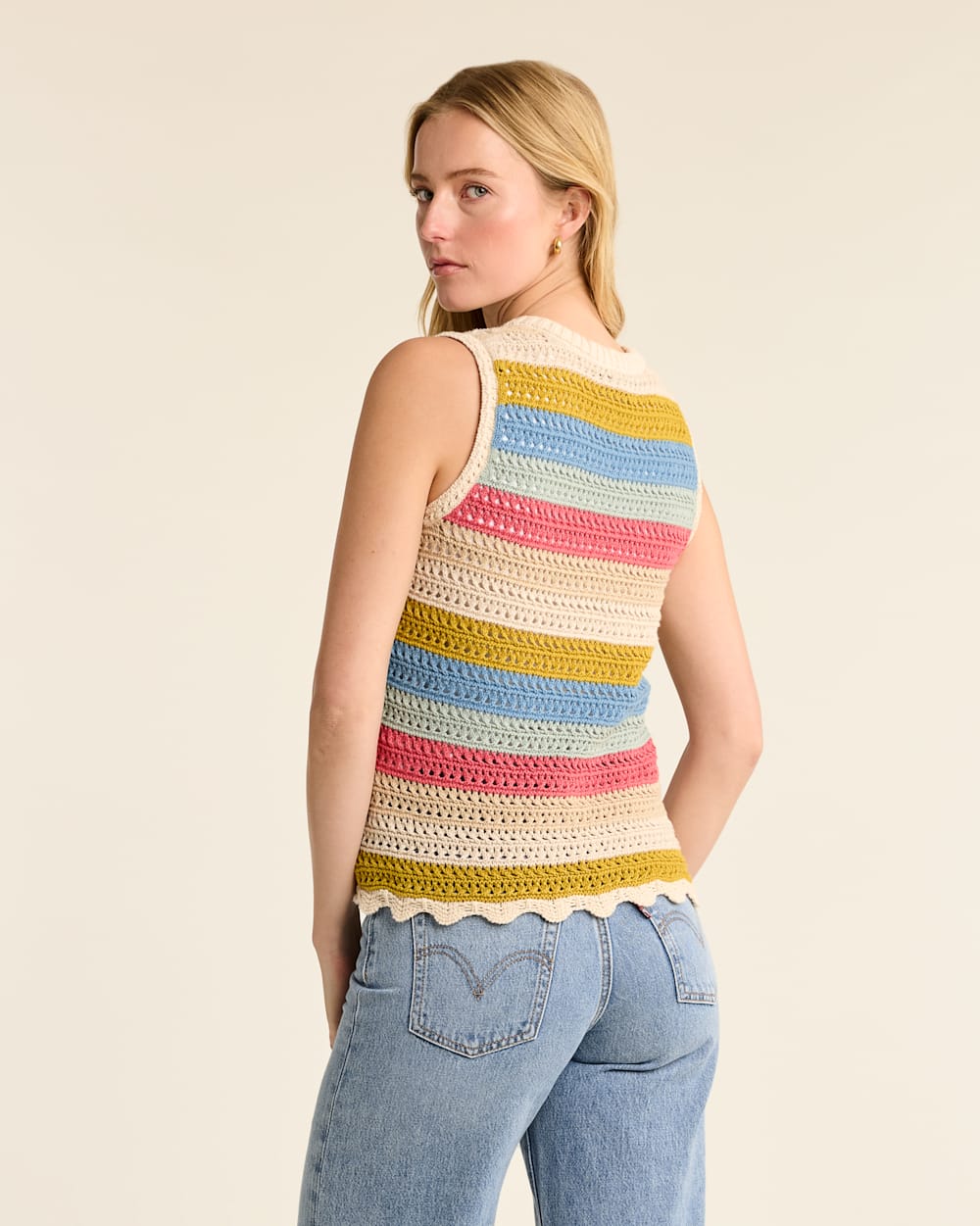 ALTERNATE VIEW OF WOMEN'S SLEEVELESS CROCHET SWEATER IN SANDSHELL MULTI image number 3