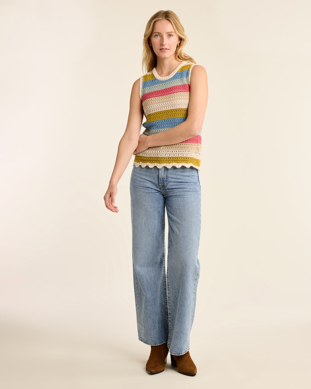 ALTERNATE VIEW OF WOMEN'S SLEEVELESS CROCHET SWEATER IN SANDSHELL MULTI image number 4