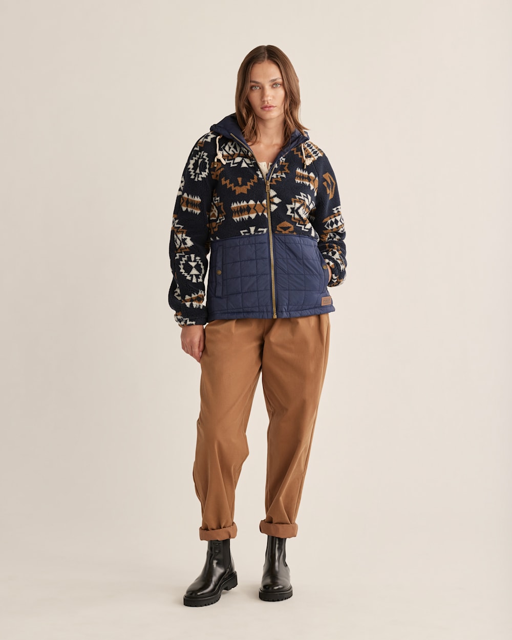 ALTERNATE VIEW OF WOMEN'S TANSY FLEECE HOODED JACKET IN MIDNIGHT HIGHLAND RIDGE image number 4