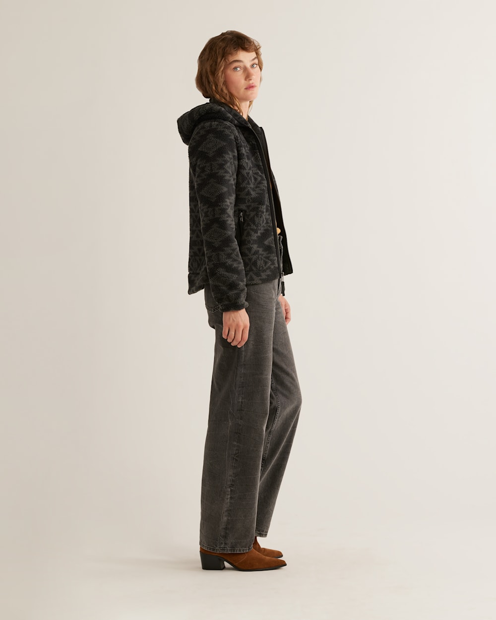 ALTERNATE VIEW OF WOMEN'S FLEECE HOODED JACKET IN BLACK SACRED STAR image number 2