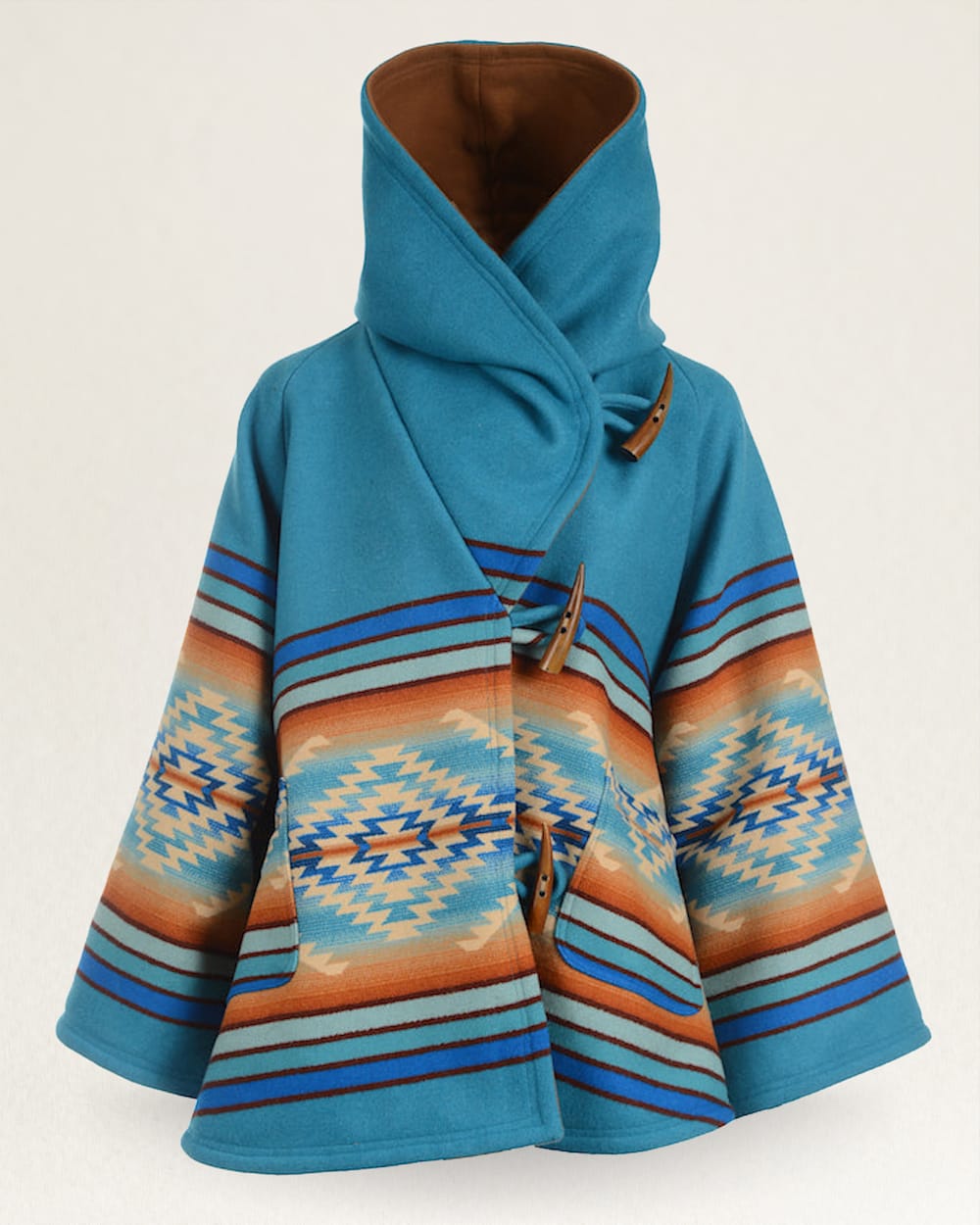 LINDSEY THORNBURG X PENDLETON BLANKET CLOAK IN TURQUOISE PAGOSA SPRINGS image number 1