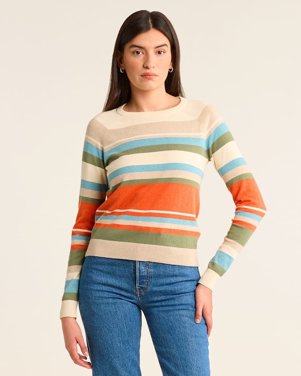 ALTERNATE VIEW OF WOMEN'S COTTON/CASHMERE STRIPED SWEATER IN IVORY MULTI image number 4