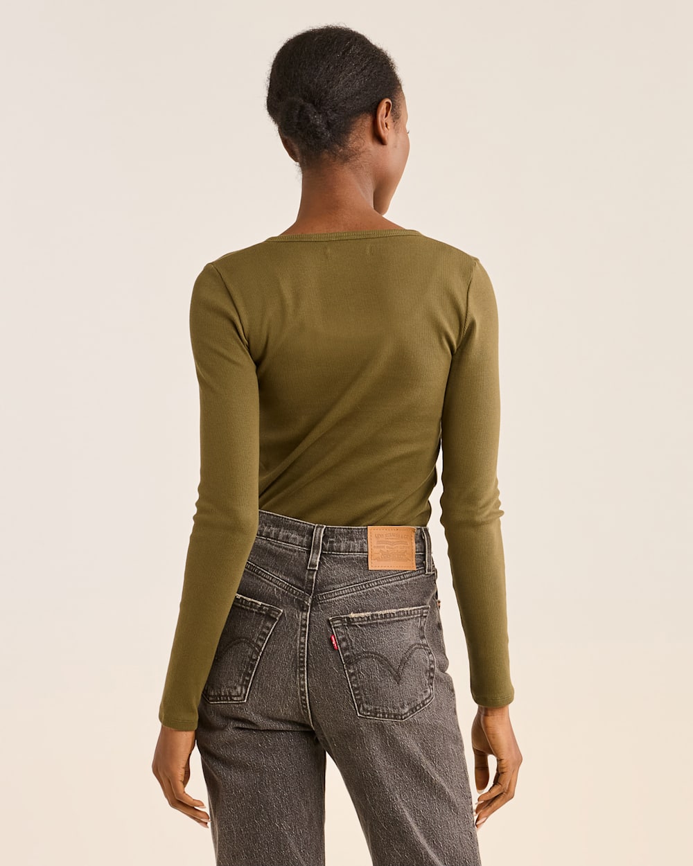 ALTERNATE VIEW OF WOMEN'S LONG-SLEEVE PIMA COTTON HENLEY IN DARK OLIVE image number 3