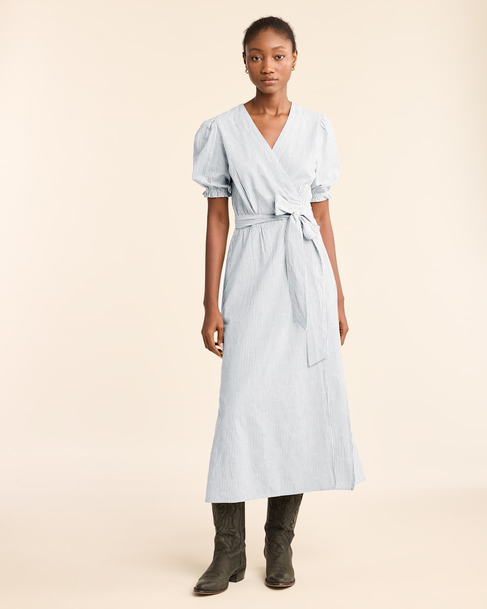 Puff sleeve wrap dress sales