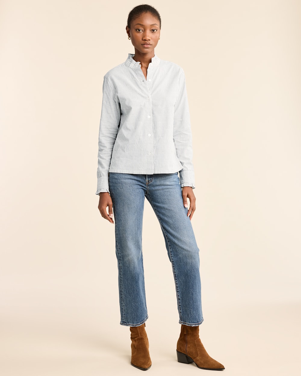 ALTERNATE VIEW OF WOMEN'S LONG-SLEEVE ELOISE SHIRT IN VINTAGE INDIGO/WHITE image number 6