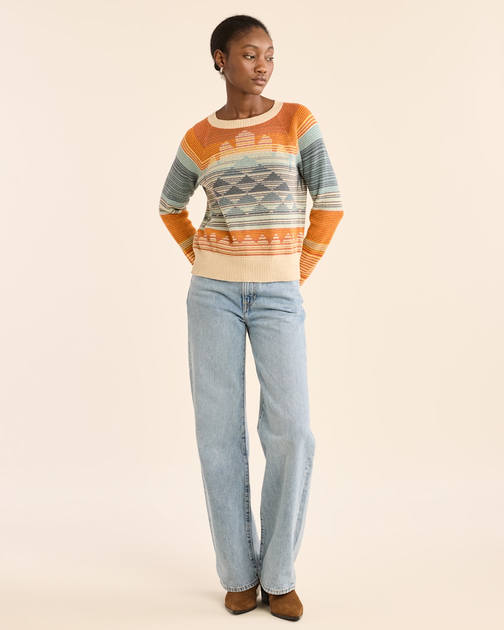 WOMEN'S SUNSET RAGLAN COTTON SWEATER IN RUST/BLUE MULTI image number 1