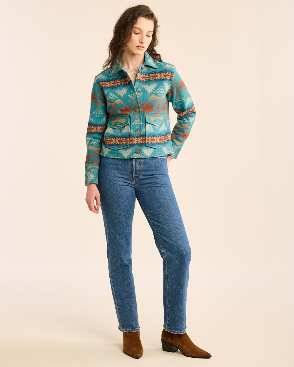 ALTERNATE VIEW OF WOMEN'S LOWELL WOOL JACKET IN TURQUOISE NEHALEM image number 4