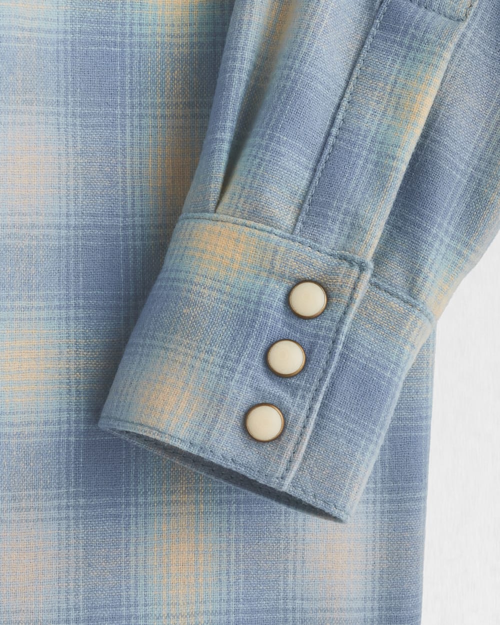 ALTERNATE VIEW OF WOMEN'S PLAID GAMBLER SHIRT IN LIGHT BLUE OMBRE image number 3