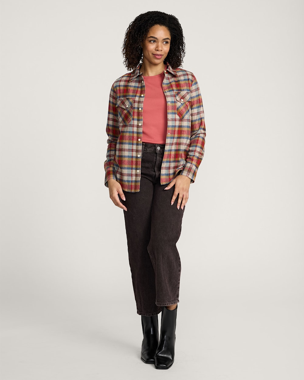 ALTERNATE VIEW OF WOMEN'S PLAID WOOL GAMBLER SHIRT IN RED MULTI PLAID image number 4