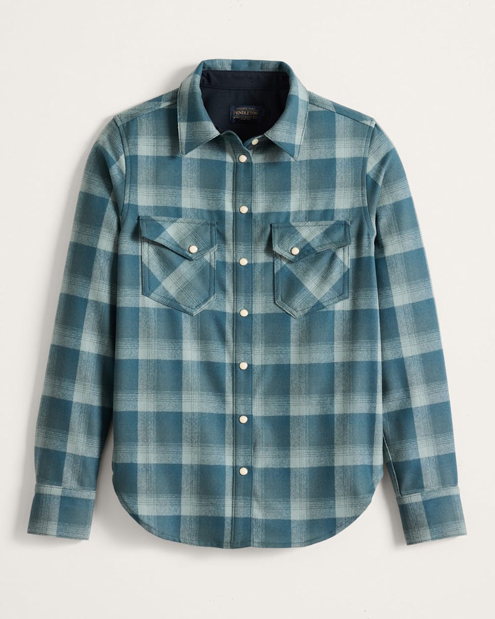 WOMEN'S PLAID WOOL GAMBLER SHIRT IN BLUE CHECK OMBRE image number 1