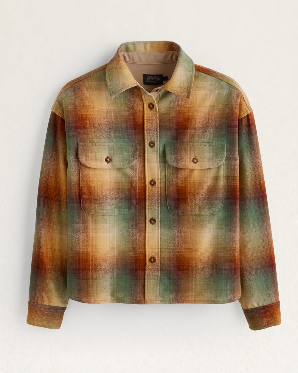 WOMEN'S PLAID CROPPED SHIRT IN GOLD/GREEN OMBRE image number 1