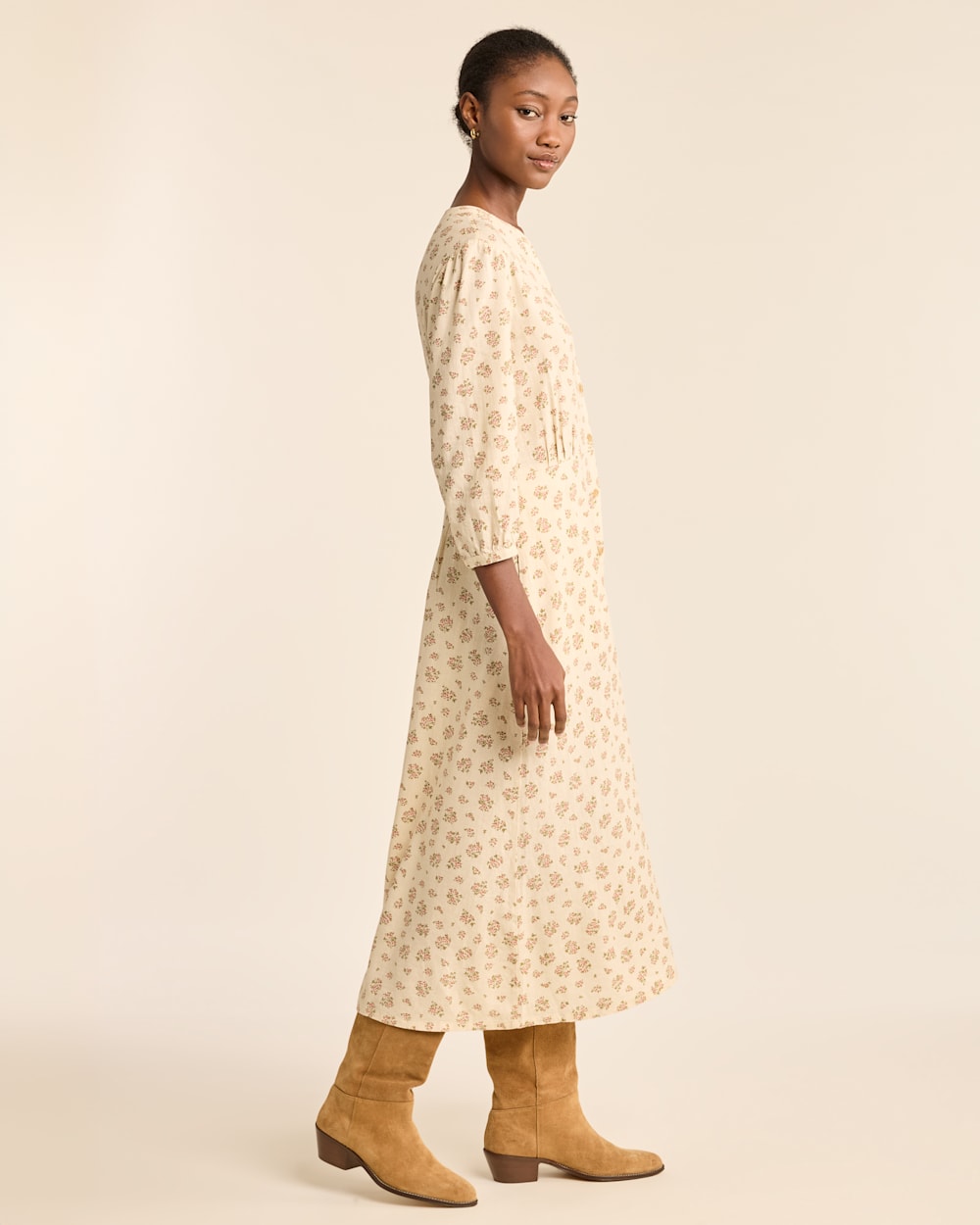 ALTERNATE VIEW OF WOMEN'S FLORAL BUTTON-FRONT LANA DRESS IN IVORY MIX image number 2