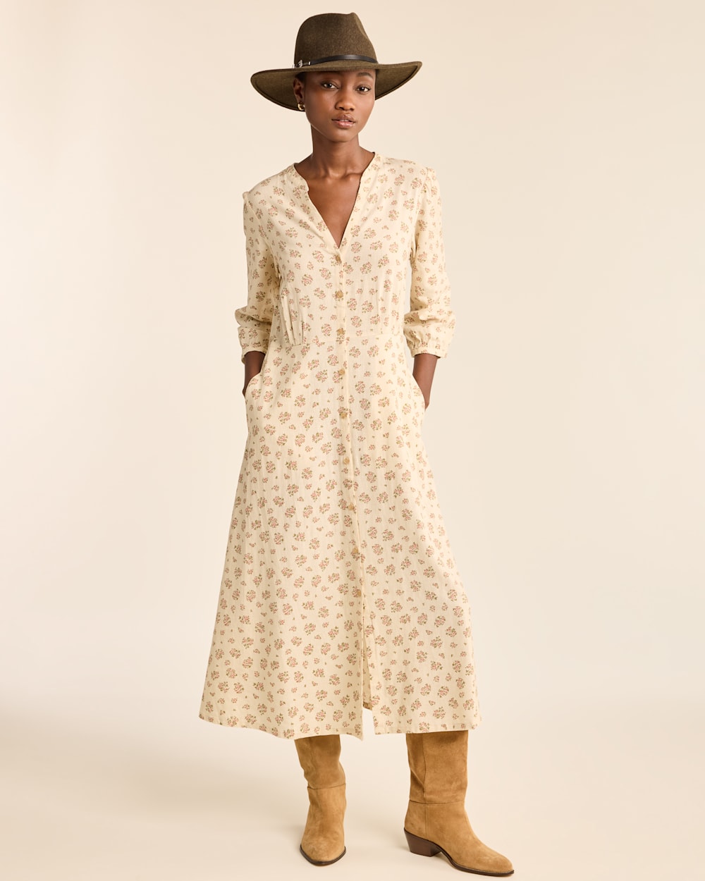 ALTERNATE VIEW OF WOMEN'S FLORAL BUTTON-FRONT LANA DRESS IN IVORY MIX image number 5