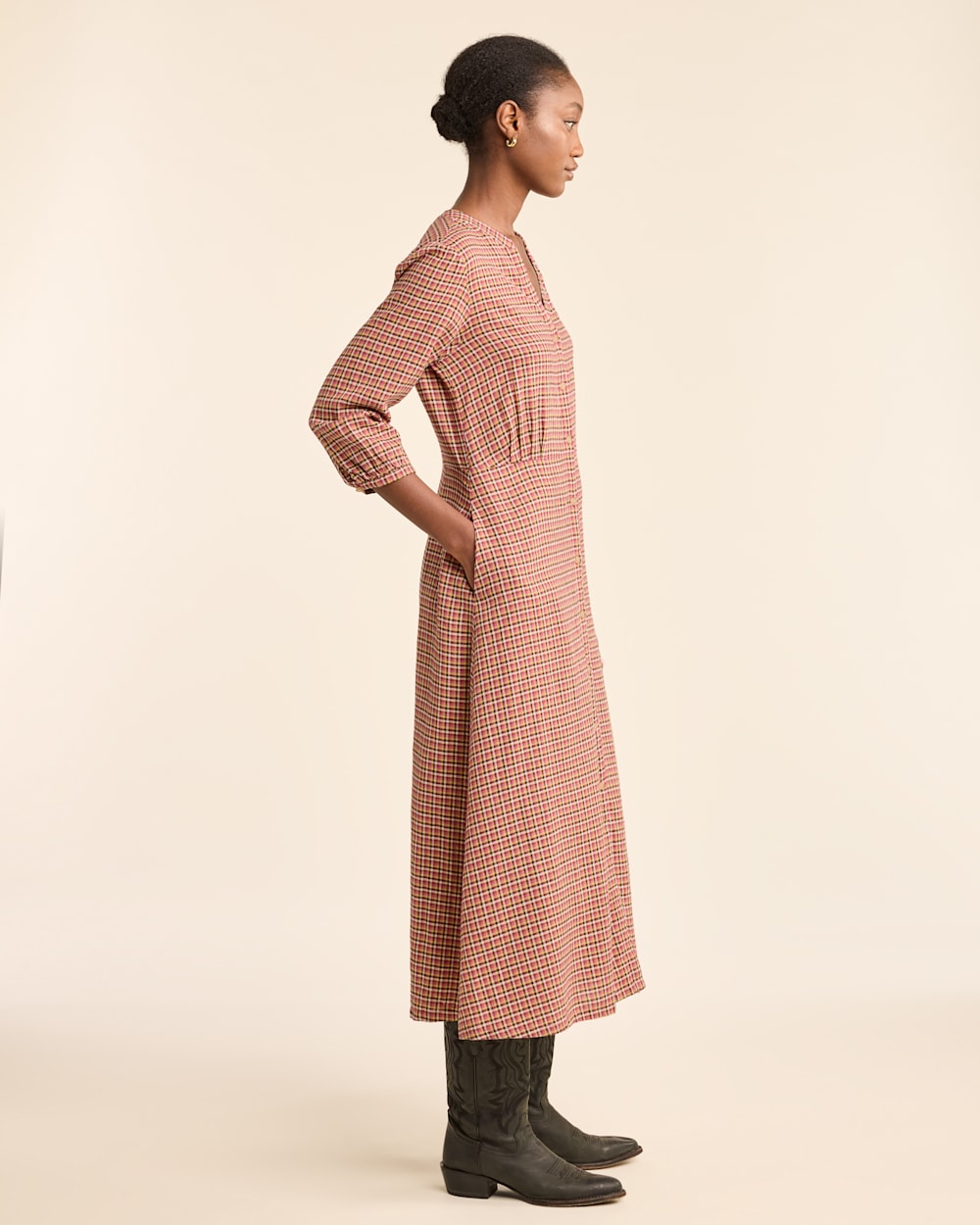 ALTERNATE VIEW OF WOMEN'S CHECKED BUTTON-FRONT LANA DRESS IN PINK FARMHOUSE image number 2